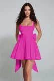 Simple Sky Blue Square Neck A Line Short Homecoming Dress with Bow