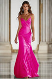 Dark Green Spaghetti Straps Mermaid Satin Long Military Ball Dress