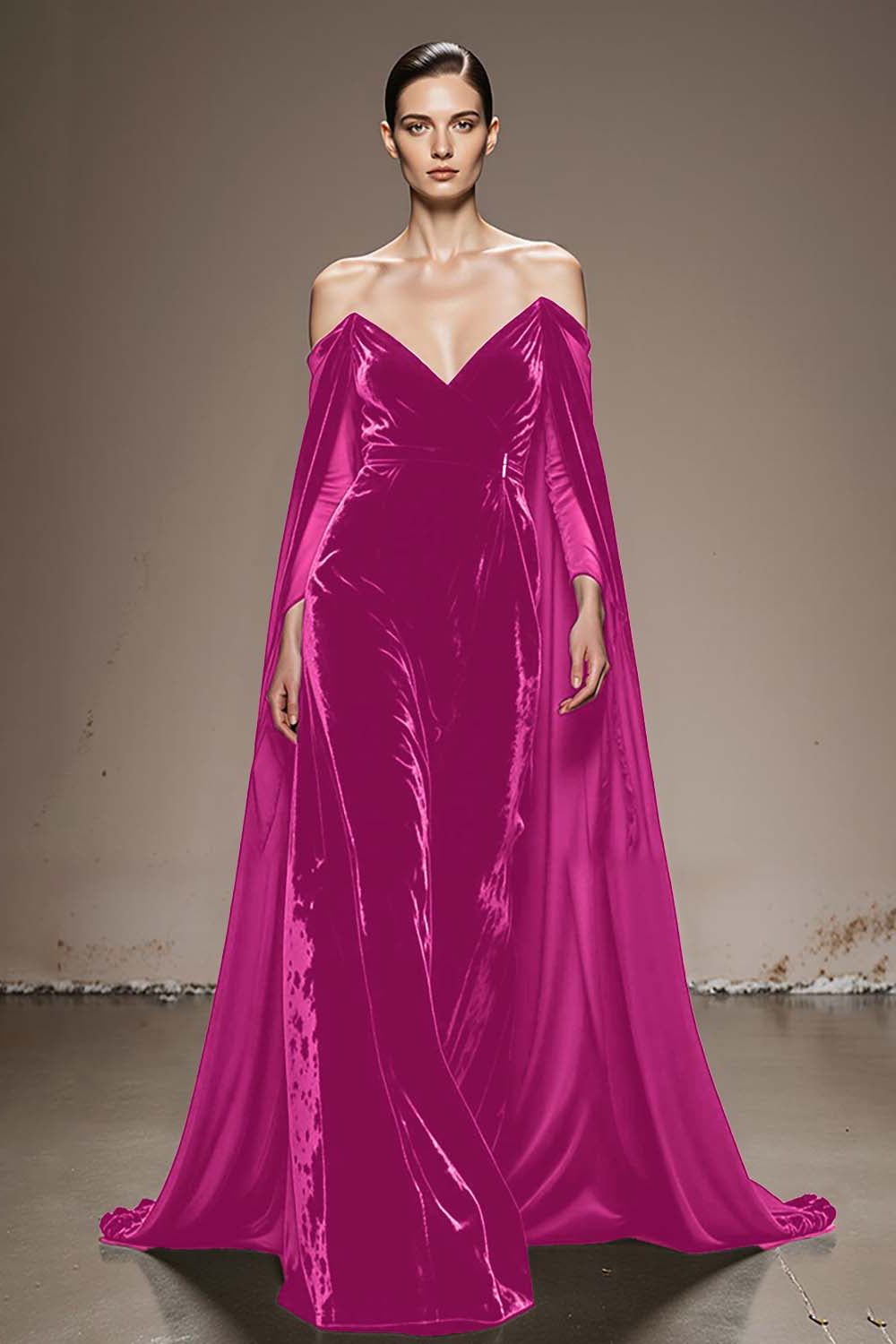 Black Off the Shoulder Velvet Long Formal Dress with Sleeves