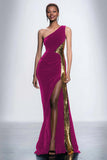 Black Velvet One Shoulder Mermaid Long Holiday Party Dress with Sequins