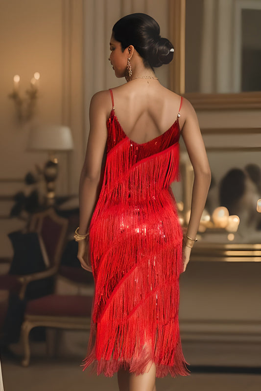 Red Homeocming Dress with Fringes
