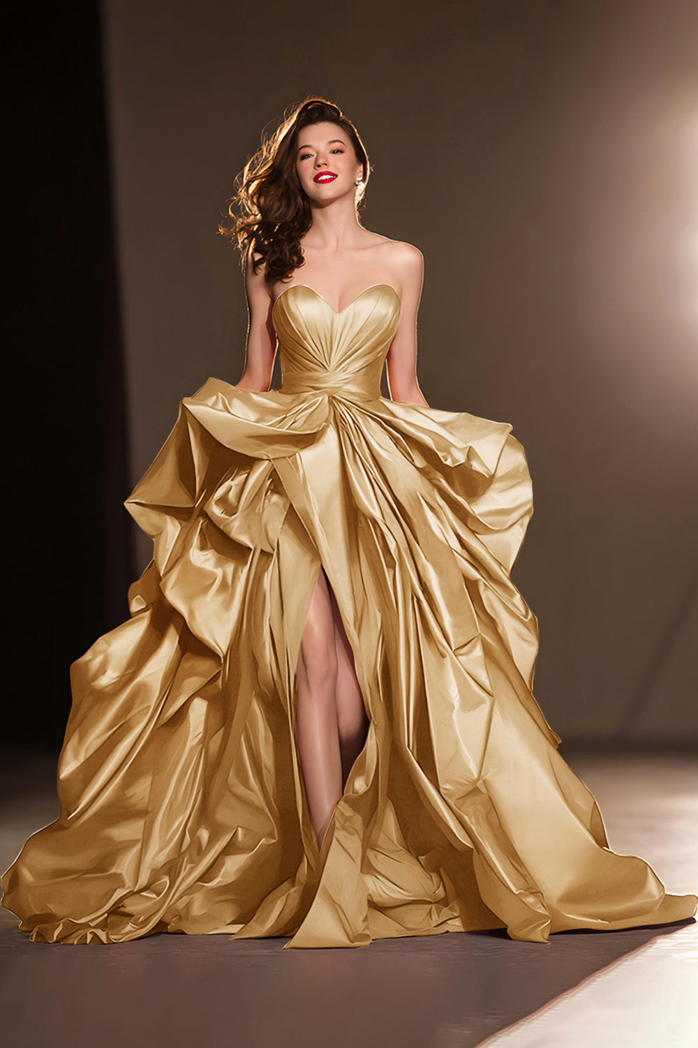 ZAPAKASA Women Dark Red Satin Long Ruffled Pageant Dress with Slit Sweetheart Ball Gown Military Ball Dress ZAPAKASA Women Dark Red Satin Long Ruffled Pageant Dress with Slit Sweetheart Ball Gown Military Ball Dress