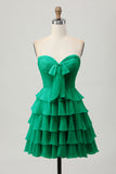 Light Yellow Sweetheart Ruched Ruffled Short Homecoming Dress with Bow