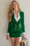 Navy Double Breasted 2 Piece Pencil Short Business Suits