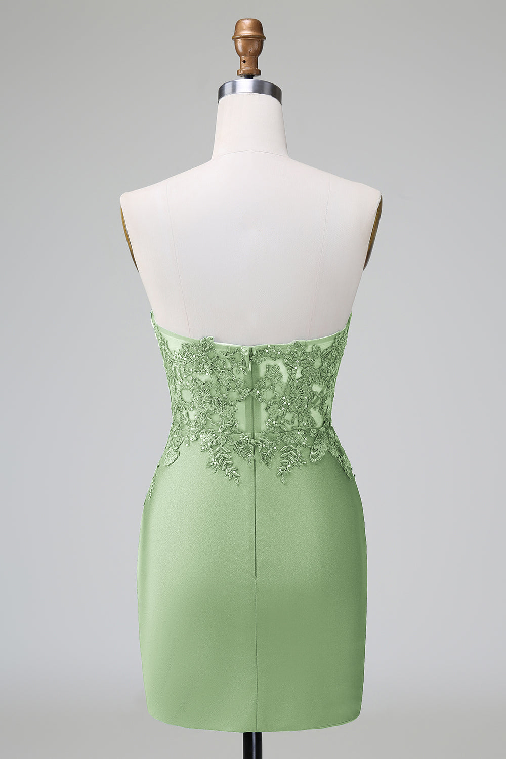 Dark Green Deep V Neck Applique Satin Mini Homecoming Dress