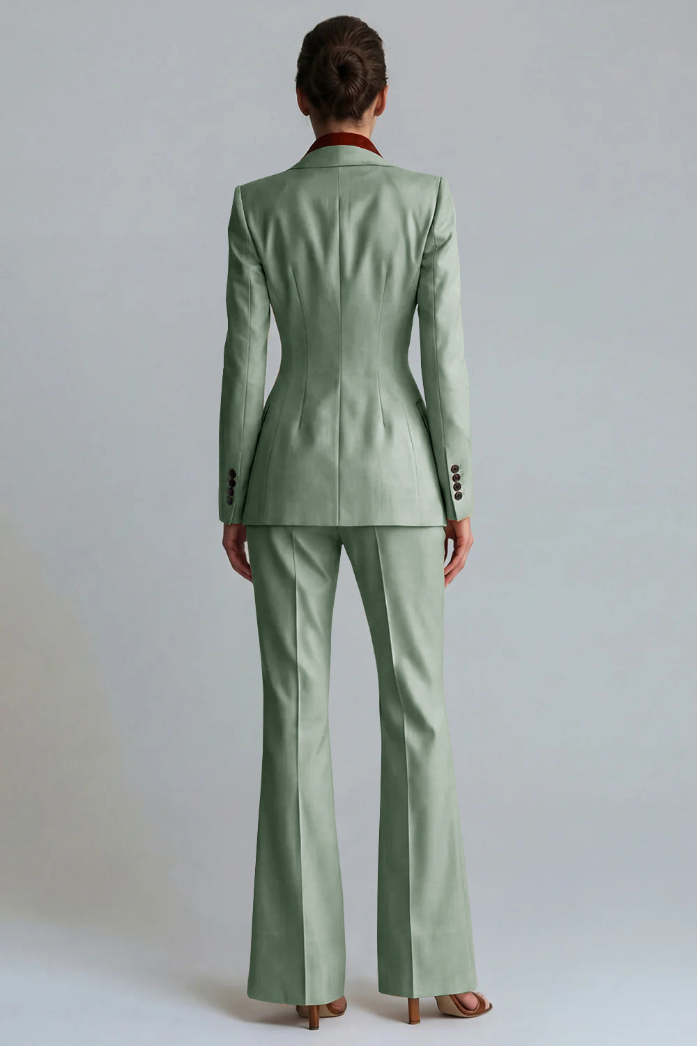Khaki Peak Lapel 2 Piece Flared Single Breasted Business Suits with Pockets