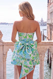 Yellow Flower Jacquard A-Line Short Homecoming Dress with Bow