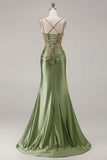 Sparkly Black Beaded Floral Satin Appliqued Long Corset Prom Dress with Slit
