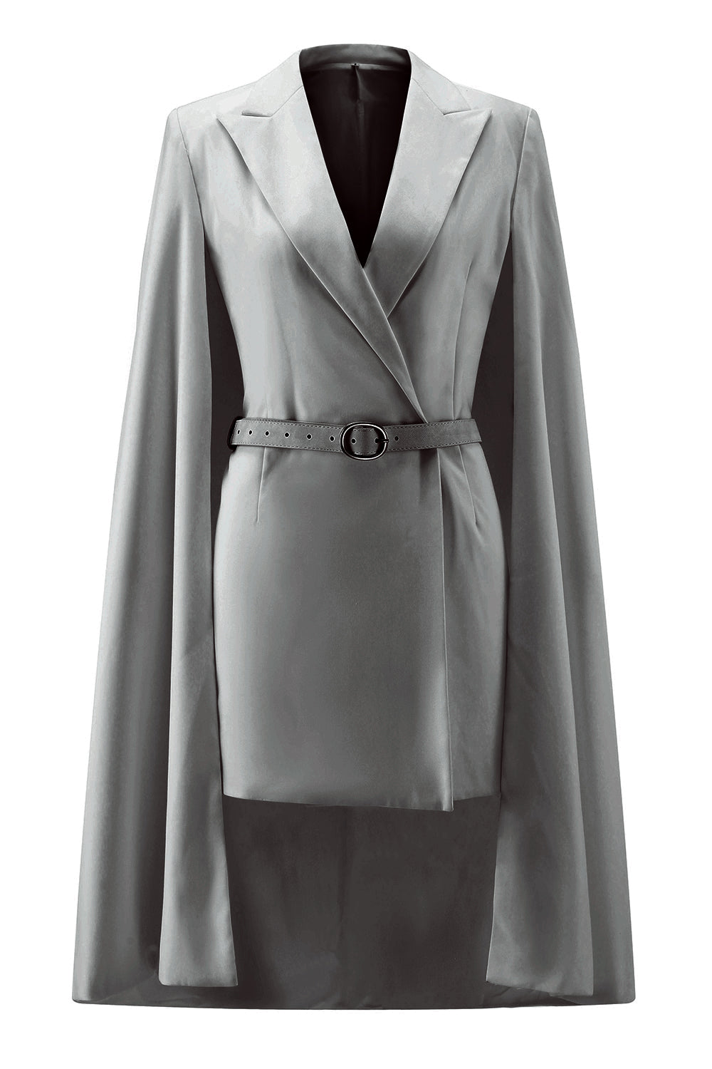White Satin Peak Lapel Cape Short Work Blazer Dress with Belts