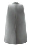 White Satin Peak Lapel Cape Short Work Blazer Dress with Belts