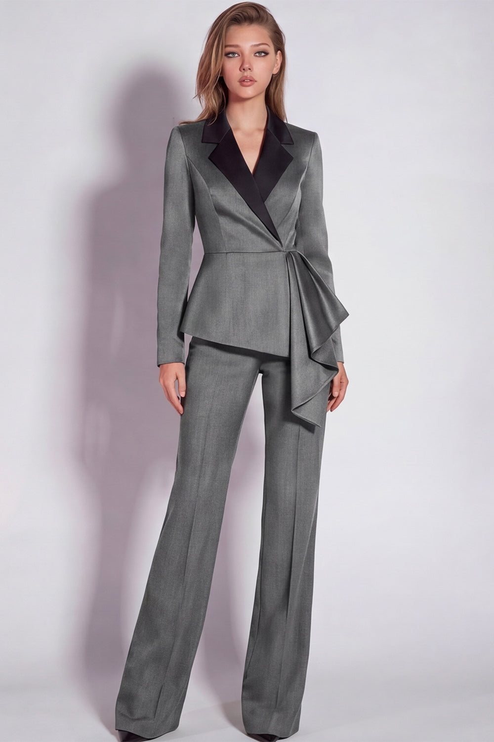 Notched Lapel Burgundy 2 Piece Business Suits with Sash