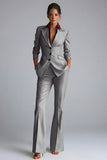 Khaki Peak Lapel 2 Piece Flared Single Breasted Business Suits with Pockets