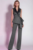 Burgundy 2 Piece Notched Lapel Business Suits with Sash