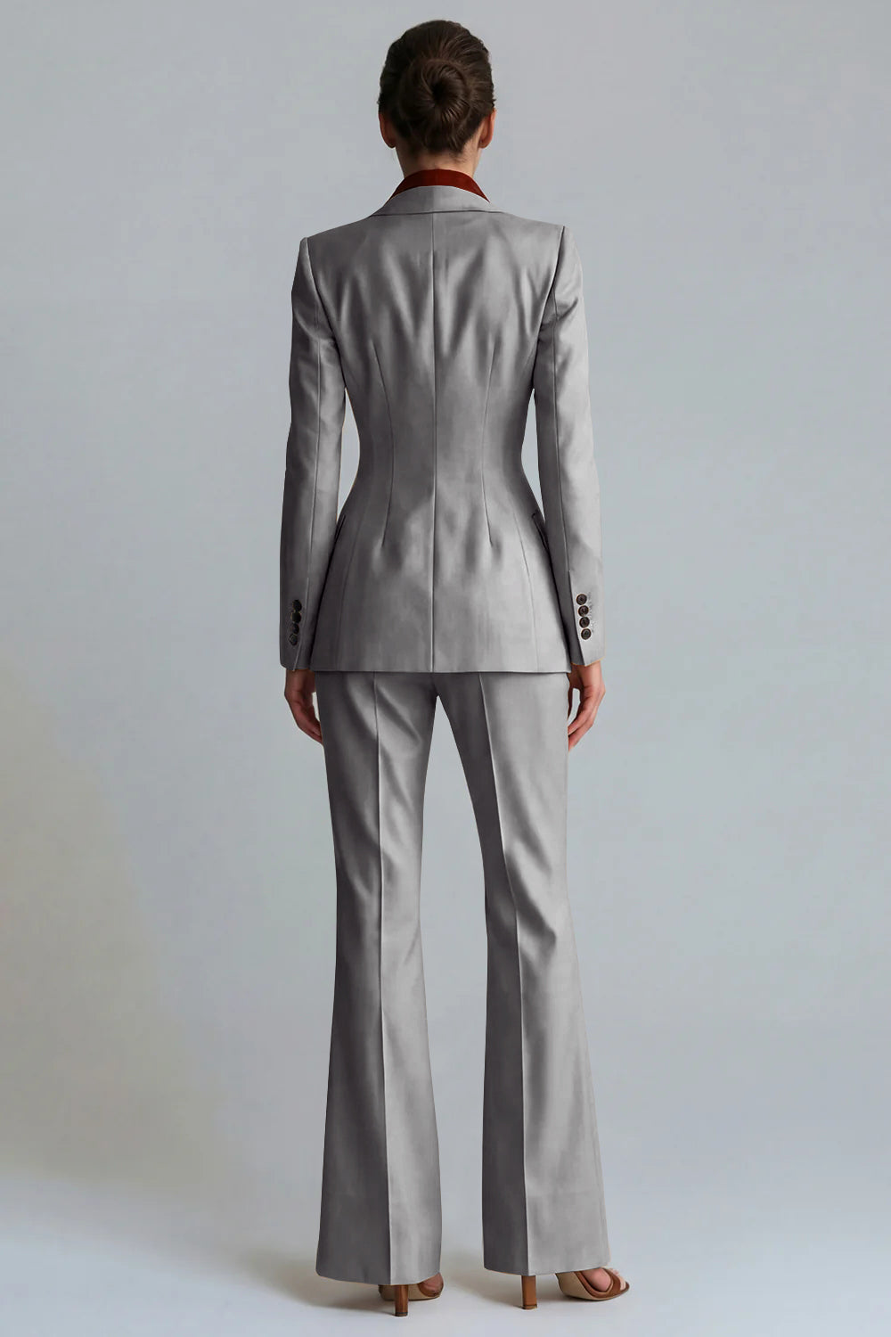 Khaki Peak Lapel 2 Piece Flared Single Breasted Business Suits with Pockets