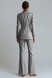Khaki Peak Lapel 2 Piece Flared Single Breasted Business Suits with Pockets