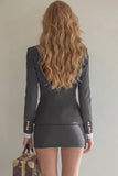 Navy Double Breasted 2 Piece Pencil Short Business Suits