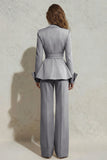 2 Piece Ivory Peak Lapel Ruched Wide Leg Business Suits with Sash