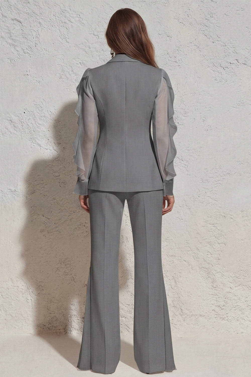Ruffled Notched Lapel 2 Piece White Business Suits with Pockets