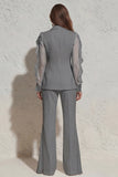 Ruffled Notched Lapel 2 Piece White Business Suits with Pockets