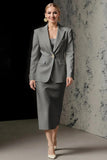 Ivory 2 Piece Pencil Satin Peak Lapel Midi Business Suits