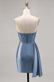 Sparkly Navy Corset Tight Satin Short Homecoming Dress with Beading