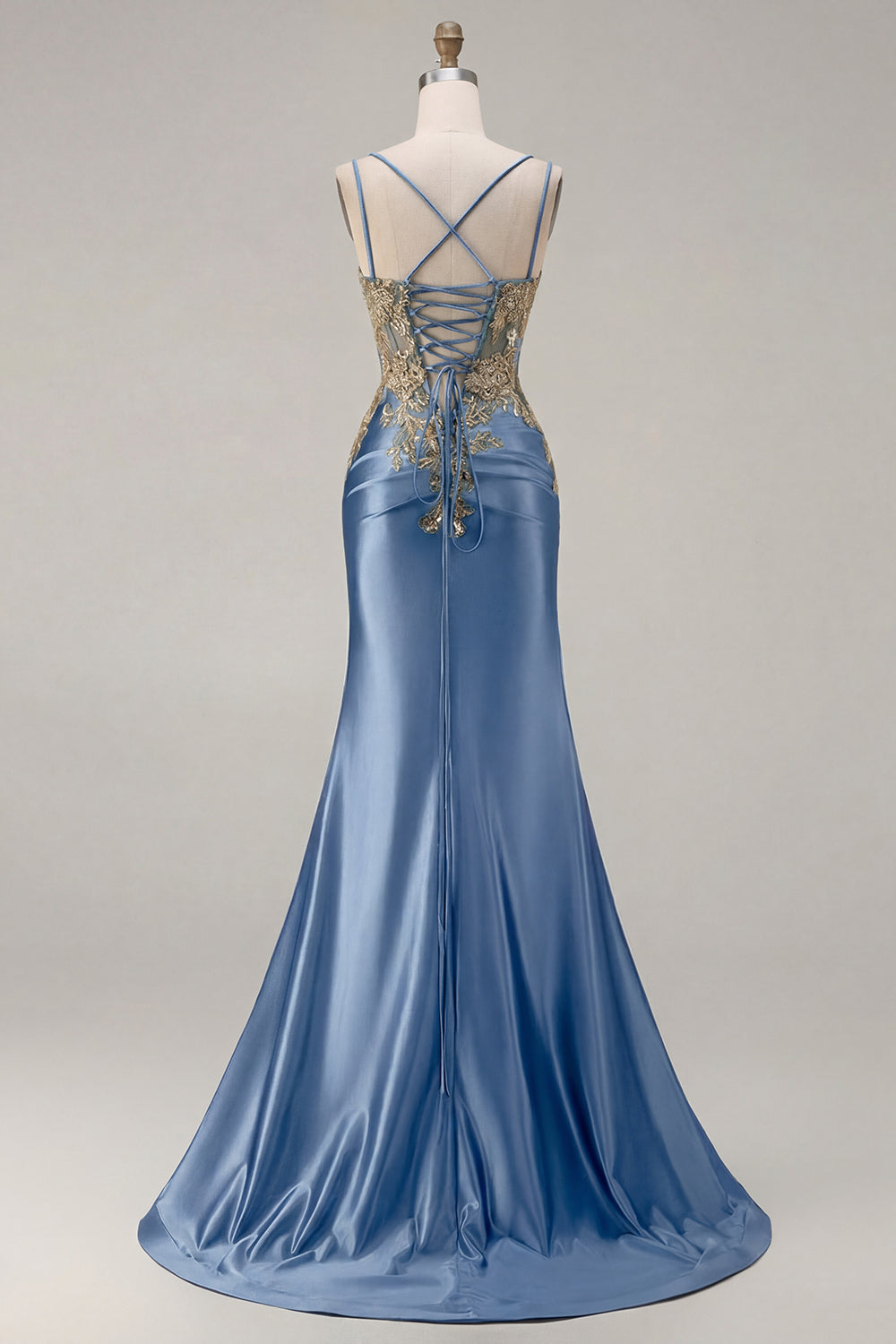 Sparkly Black Beaded Floral Satin Appliqued Long Corset Prom Dress with Slit