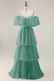 White Chiffon Tiered Off the Shoulder Boho Sweep Train Wedding Dress