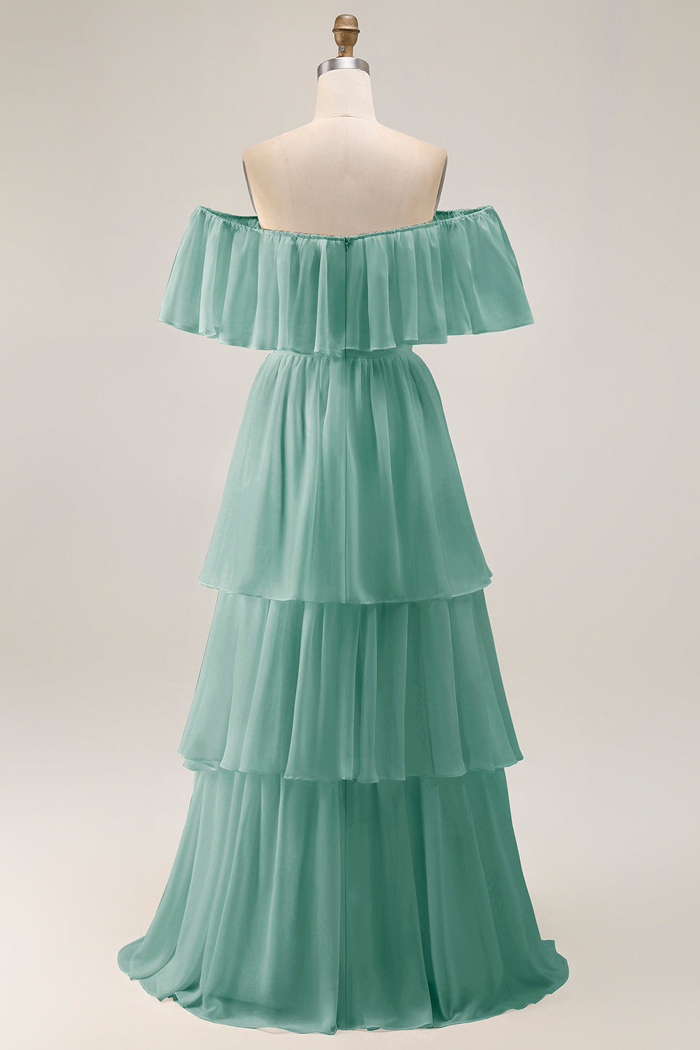 White Chiffon Tiered Off the Shoulder Boho Sweep Train Wedding Dress