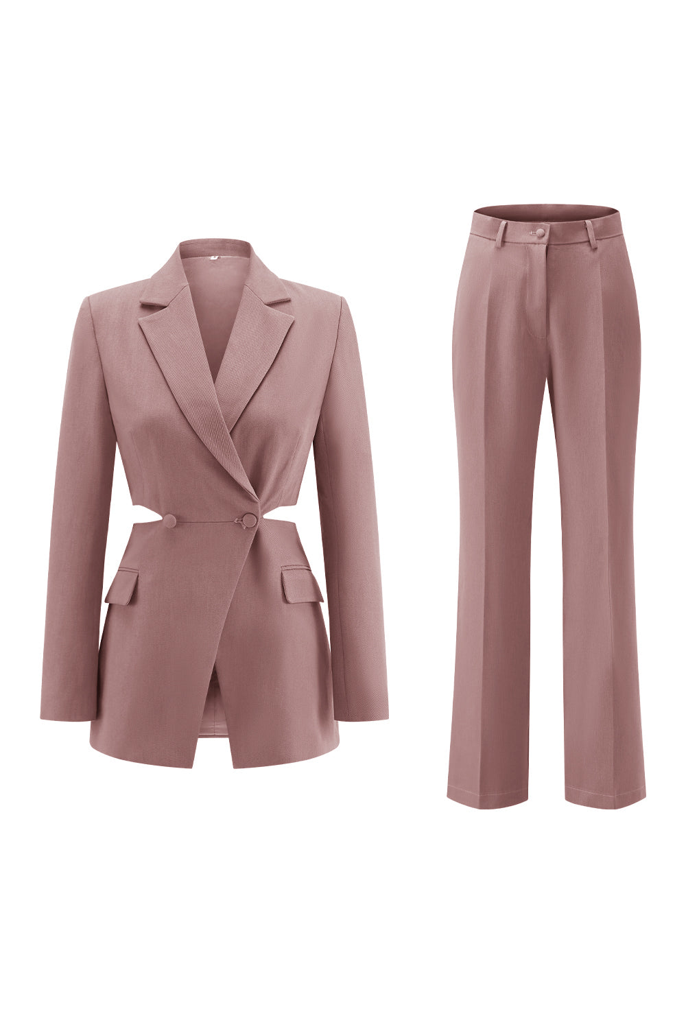 Grey Blue 2 Piece Cut Out Notched Lapel Women Prom Suits