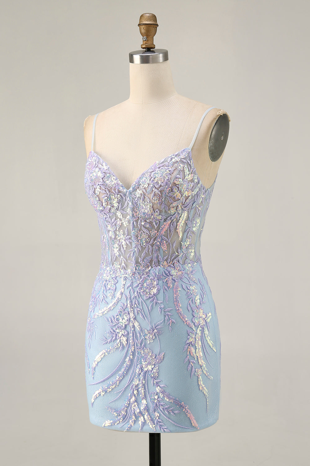 Zapakasa Women Sparkly Light Blue Tight Short Lace Corset Homecoming