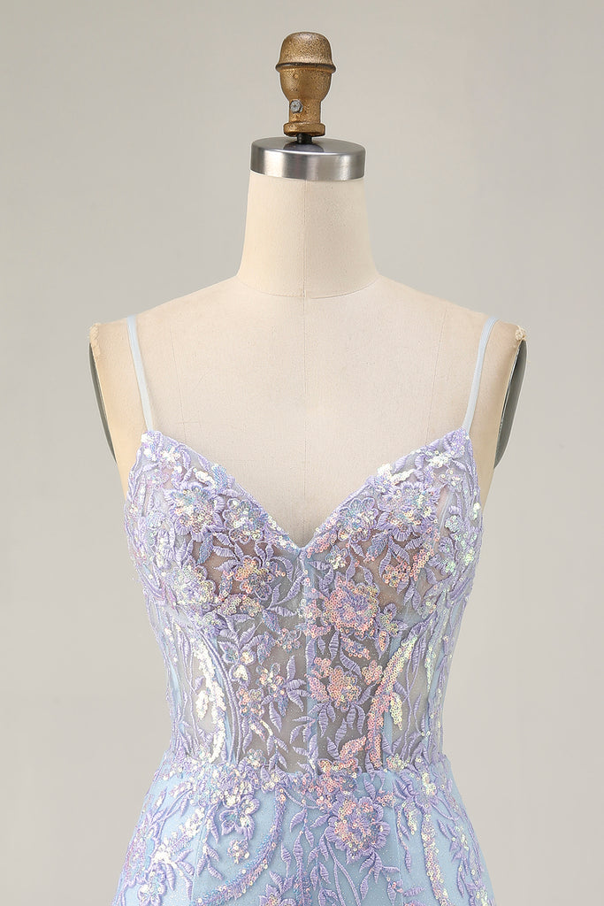 Zapakasa Women Sparkly Light Blue Tight Short Lace Corset Homecoming