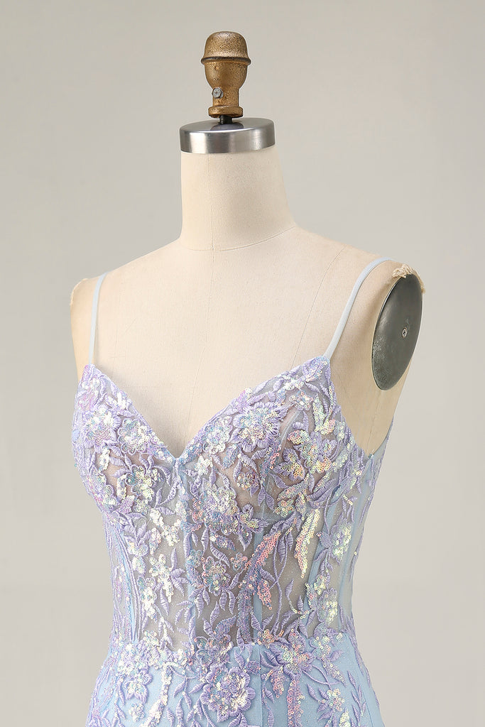 Zapakasa Women Sparkly Light Blue Tight Short Lace Corset Homecoming ...