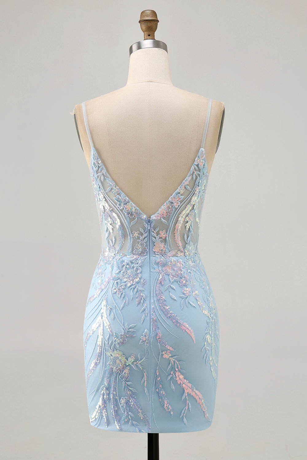 Sparkly Light Blue Tight Short Corset Lace Homecoming Dress