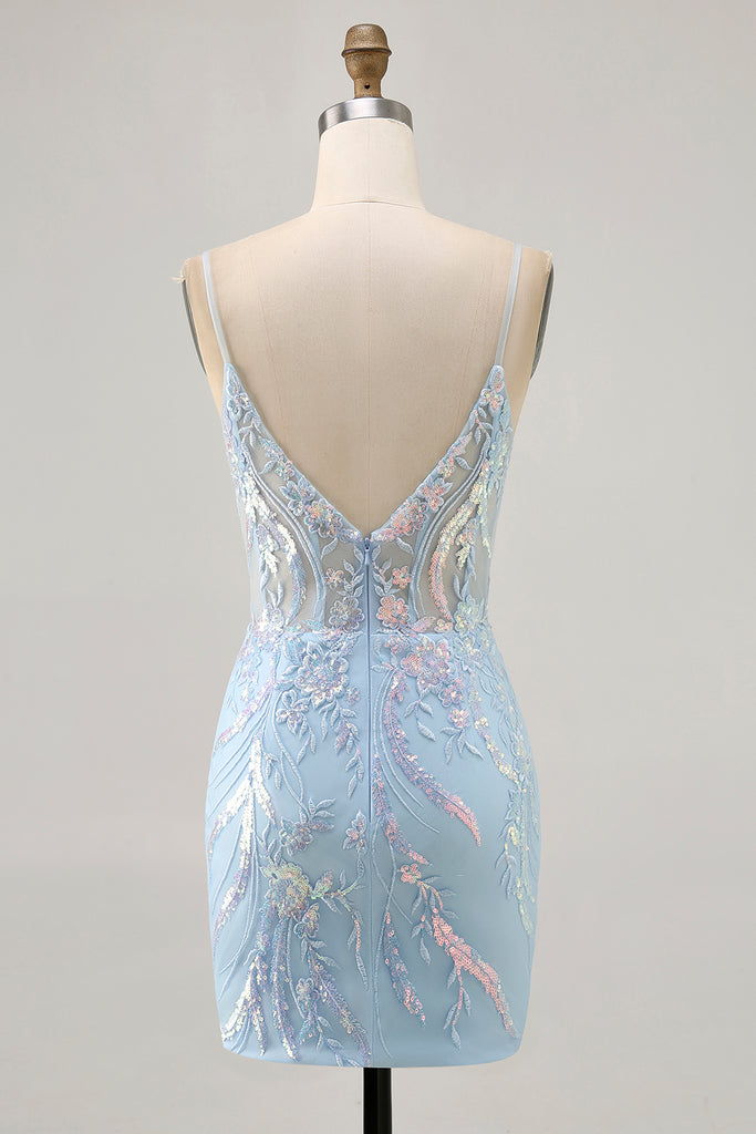 Zapakasa Women Sparkly Light Blue Tight Short Lace Corset Homecoming