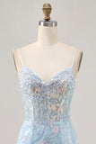 Sparkly Light Blue Tight Short Corset Lace Homecoming Dress