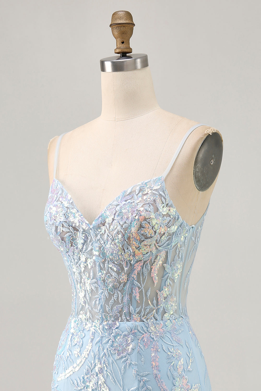 Zapakasa Women Sparkly Light Blue Tight Short Lace Corset Homecoming