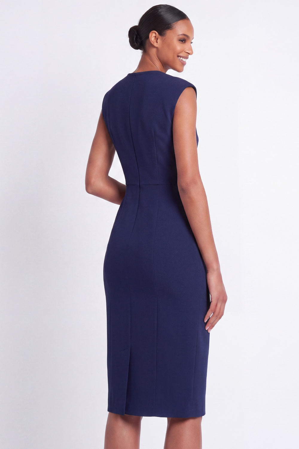 White V-Neck Pencil Midi Cap Sleeves Work Dress
