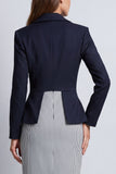 Peak Lapel Navy Sheath Double Breasted Striped Long Work Dress