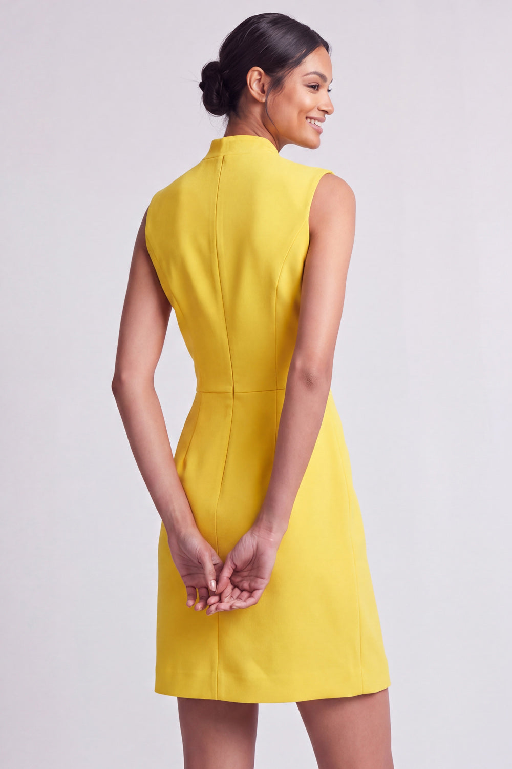 Pink V-Neck Short Single Breasted Work Dress