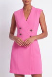 Pink V-Neck Double Breasted Short Work Dress