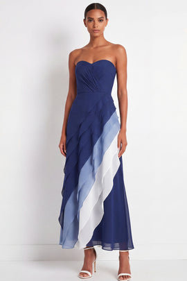 Zapakasa Women Blue Maxi Color Block Wedding Guest Dress with Ruffles Ruched Strapless A Line Formal Dress Zapakasa Women Blue Maxi Color Block Wedding Guest Dress with Ruffles Ruched Strapless A Line Formal Dress