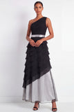 Black Maxi A Line One Shoulder Formal Dress with Ruffles