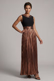 Sparkly Coffee Long A Line Boat Neck Metallic Mother of the Bride Dress
