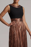 Sparkly Coffee Long A Line Boat Neck Metallic Mother of the Bride Dress