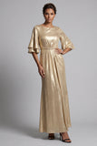 Metallic Ruched Sparkly Champagne Long Sheath Mother of the Bride Dress