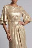 Metallic Ruched Sparkly Champagne Long Sheath Mother of the Bride Dress
