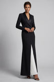 Shawl Lapel Black and White Mermaid Double Breasted Long Work Dress
