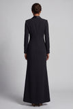 Shawl Lapel Black and White Mermaid Double Breasted Long Work Dress