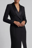 Shawl Lapel Black and White Mermaid Double Breasted Long Work Dress