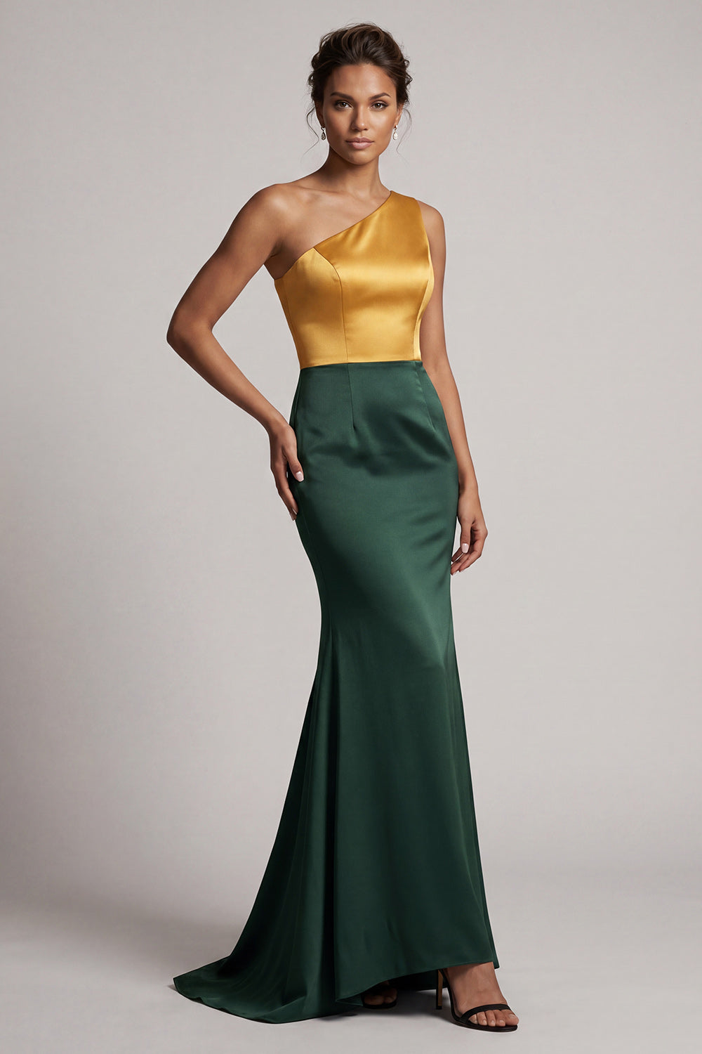 Green and Yellow Color Block Patchwork Mermaid Long Formal Dress